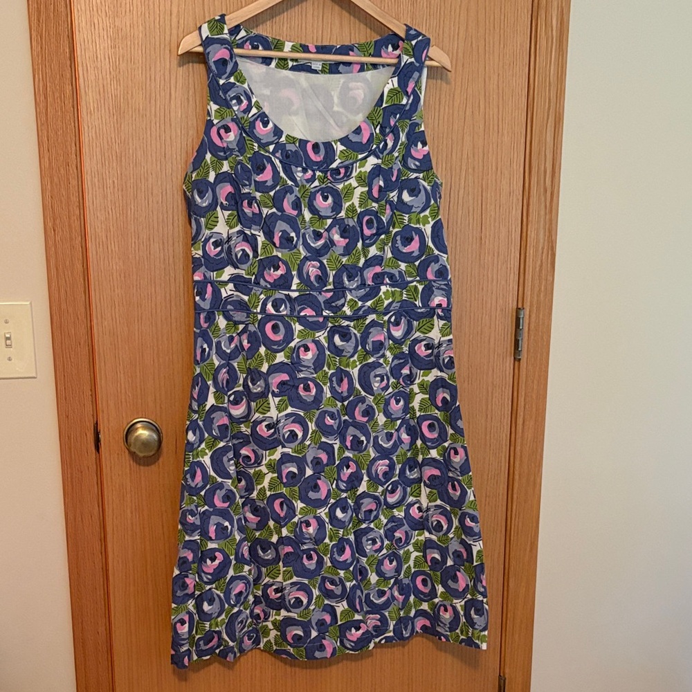 Boden Retro Rose Blue and Pink Floral Midi Dress 100% cotton lined 14 long